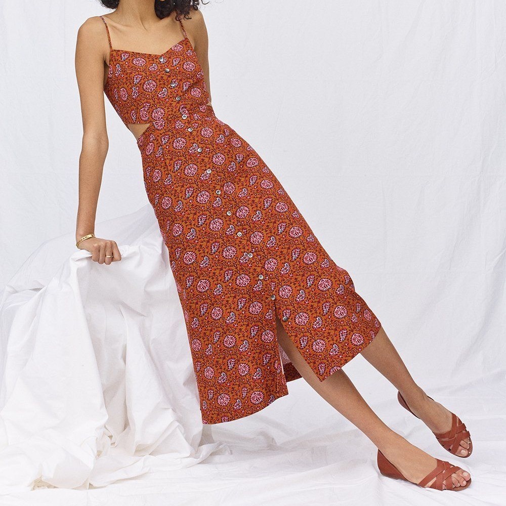 Madewell Cutout Cami Midi Dress in Warm Paisley, 0